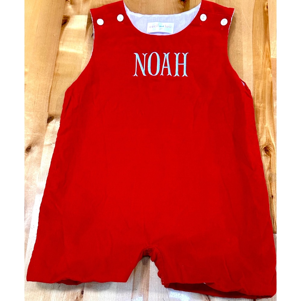 Cecil and Lou Jon Jon Kids 2T Red Noah Embroidered Romper